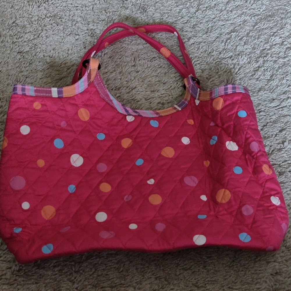 Vera Bradley Pink Quilted Silk Satchel polkadot